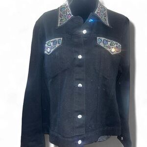 Christine Alexander Woman's Black Multicolored Leopard Crystal Swarovski Jacket